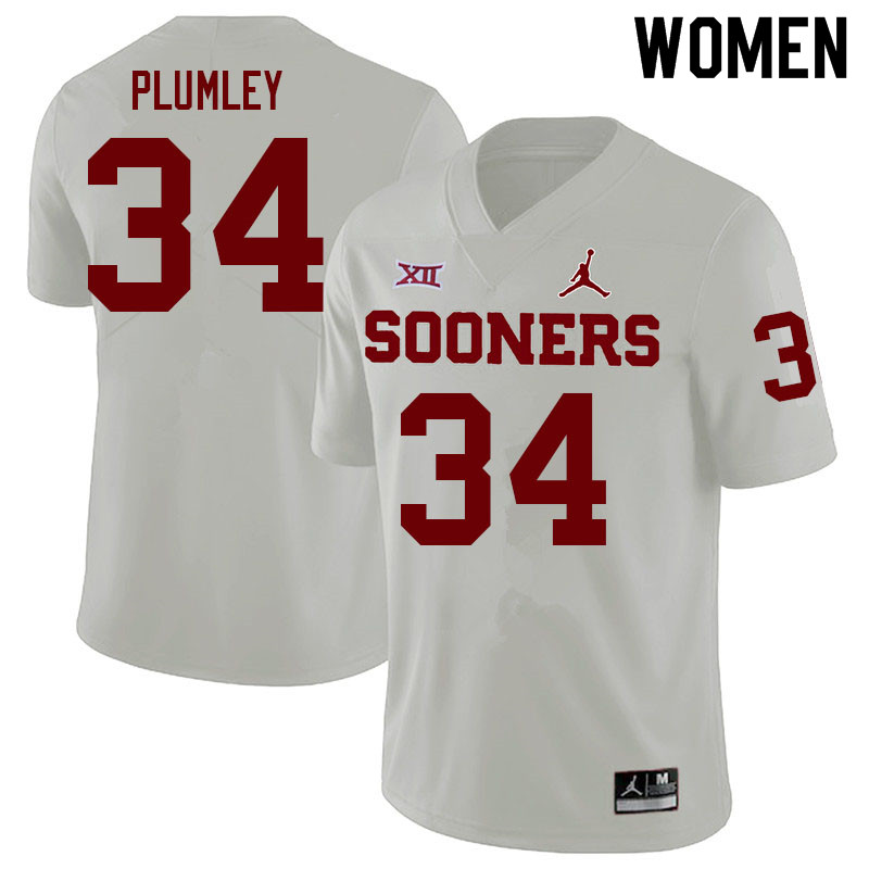 Women #34 Dorian Plumley Oklahoma Sooners College Football Jerseys Sale-White